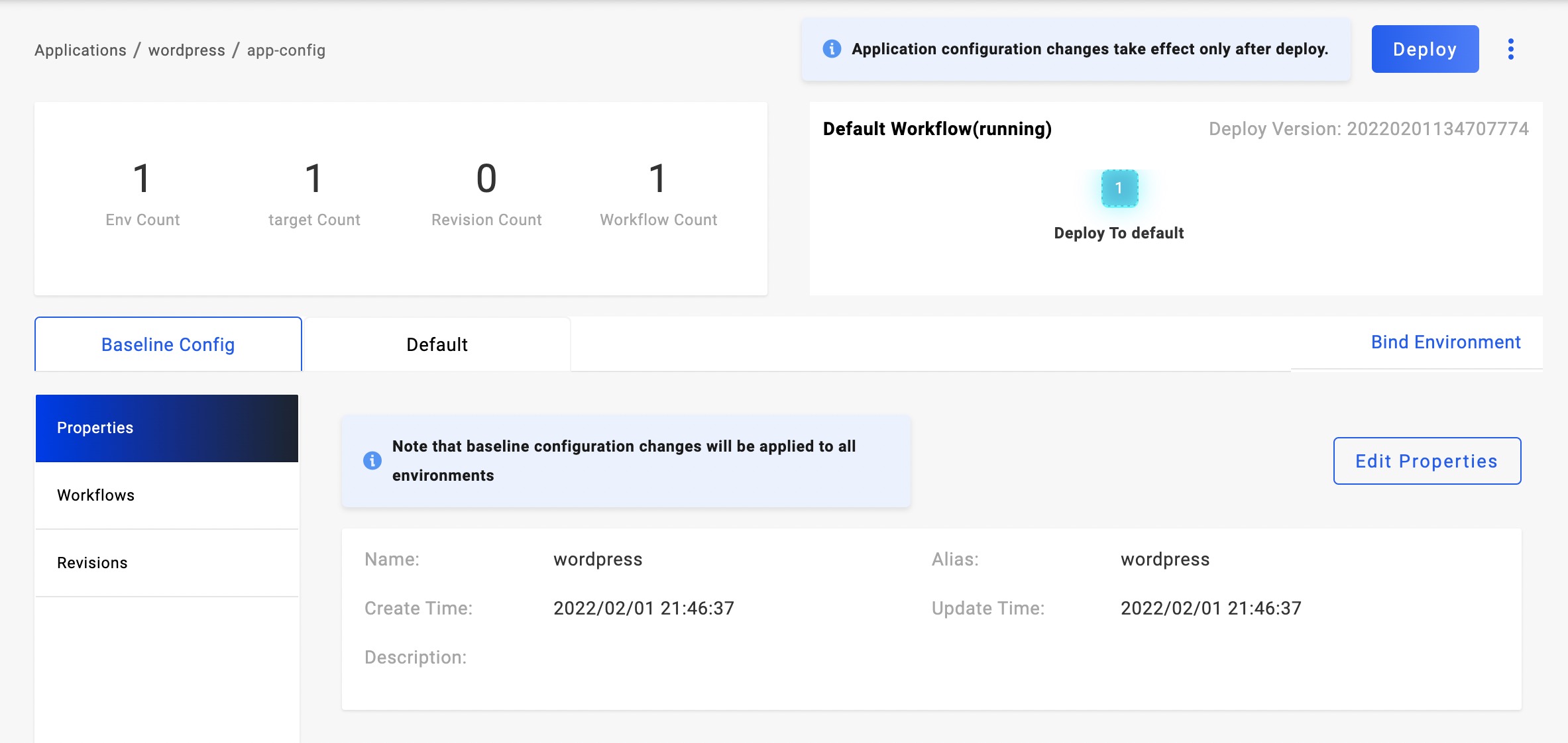 webservice application env page