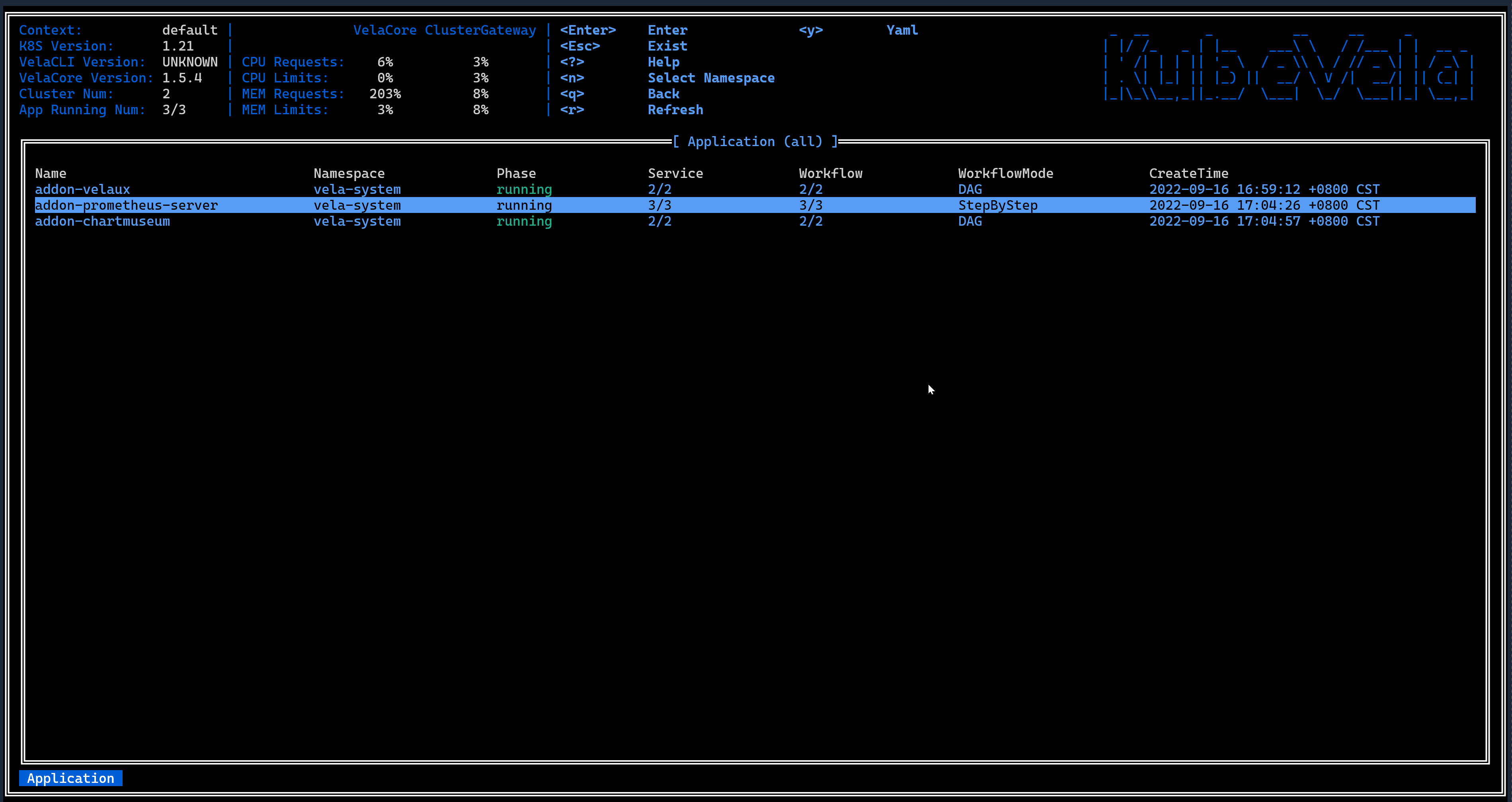 vela top managed resource filter